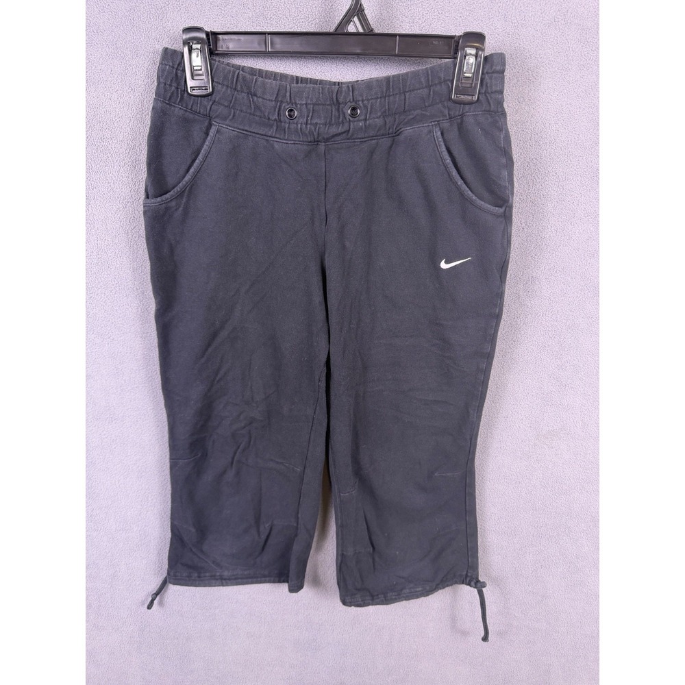 Nike The Athletic Dept. Womens S Pants Black Capri Swoosh Athletic Gym Faded